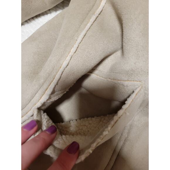 Vintage Crazy Horse Claiborne Beige/Tan Faux Suede Collared Lined Coat Men's L - Picture 7 of 9